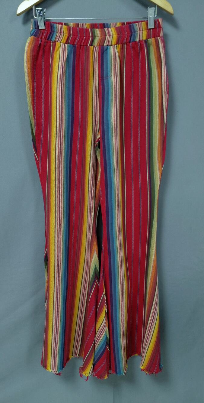 I&B Multicolor Wide Leg Fringe Striped Lightweight Pants Women Size XL
